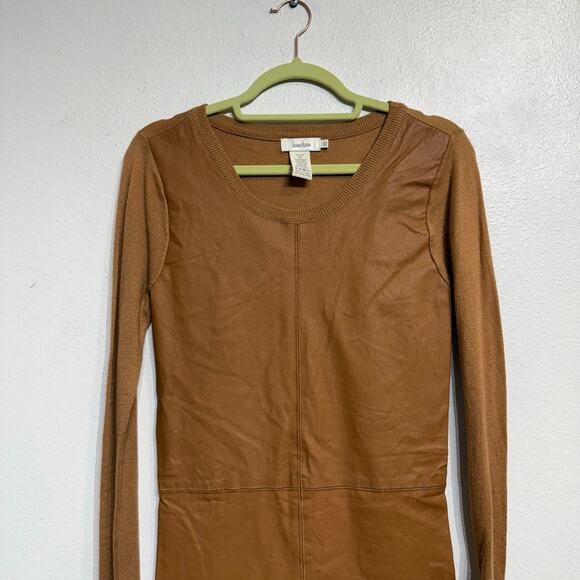 Neiman Marcus Camel Long Sleeve Leather Mini Dress Sz XS NWT - Picture 2 of 10